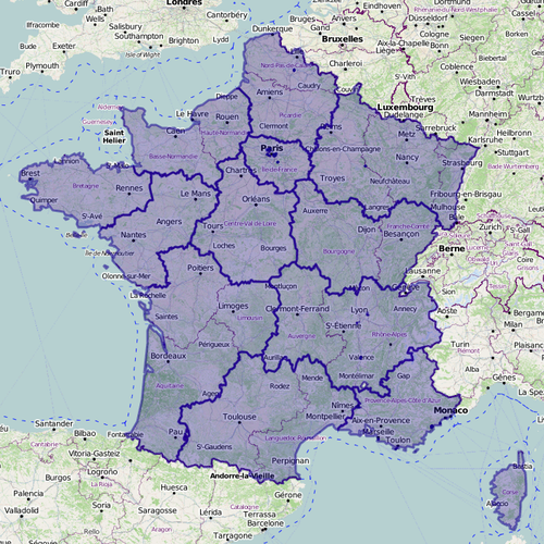 Carte des nouvelles régions (contours géographiques) 