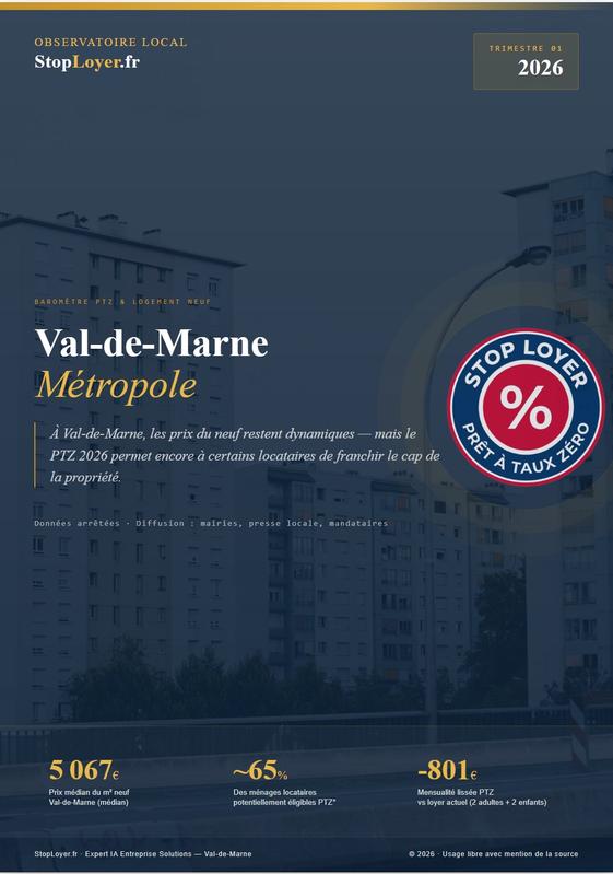 Baromètre PTZ Stop Loyer — Val-de-Marne T2 2026 : prix, mensualités et éligibilité