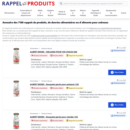 Rappel produit Bouquets garnis pour poissons 12G ALBERT MENES 