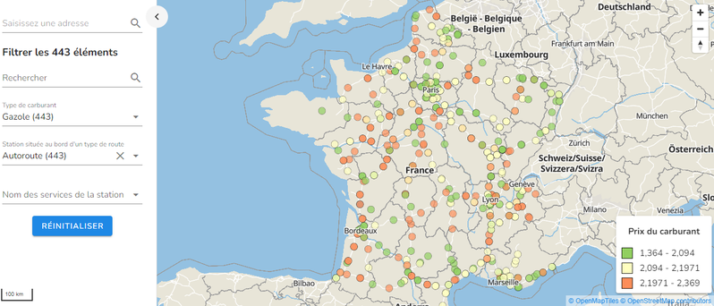 Carte des prix des carburants par station en France