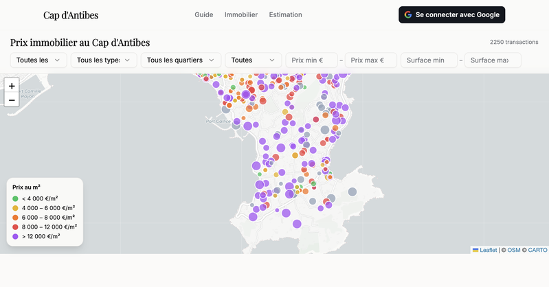 Prix immobilier au Cap d'Antibes