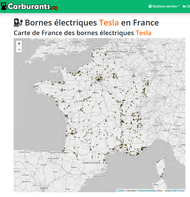 Recharge à destination Tesla, informations pratiques et liste des