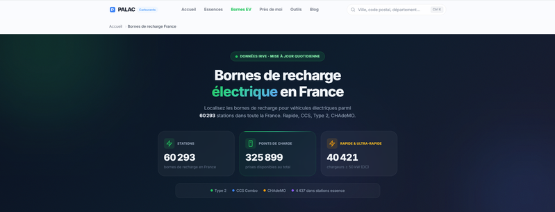 PALAC — Carte des bornes de recharge électrique en France