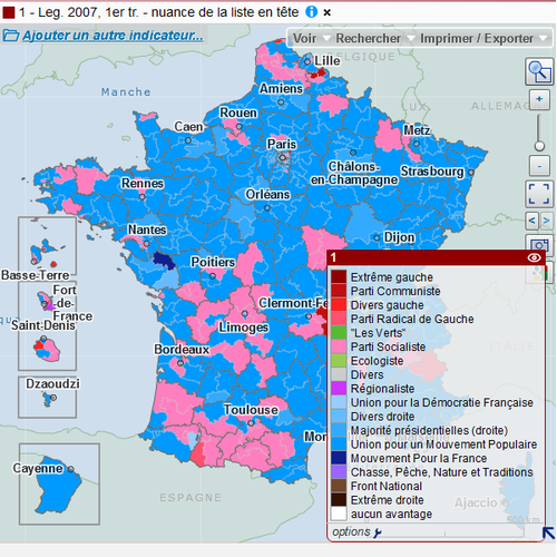 Cartographie nationale des résultats des élections législatives de 2007