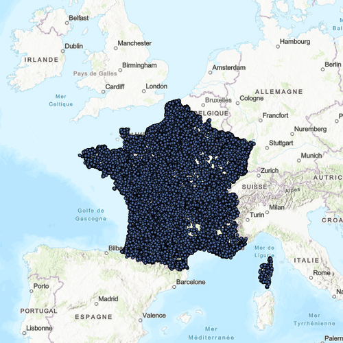 Carte de la localisation des défibrillateurs en France - data.gouv.fr