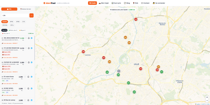AlertFuel — Carte interactive des prix carburants en France