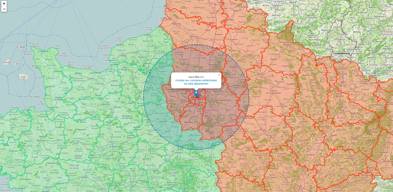 Carte De La Zone De Sortie De 100 Km A Vol D Oiseau Autour Du Domicile Pour Le Deconfinement Data Gouv Fr