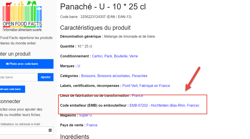 Identifier Lieu De Production Par Code Emb Datagouvfr