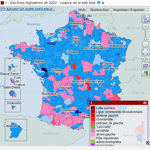 Cartographie nationale des résultats des élections législatives de 2002
